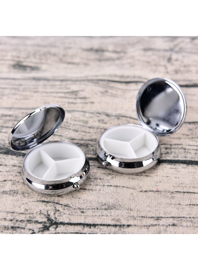 glasstore Pill Box Round Metal Pill Case Portable Mini Silver Medicine Drug Holder Container Organizer with 3 compartments for Travel Outdoor Use Pack of 2 - Image 2